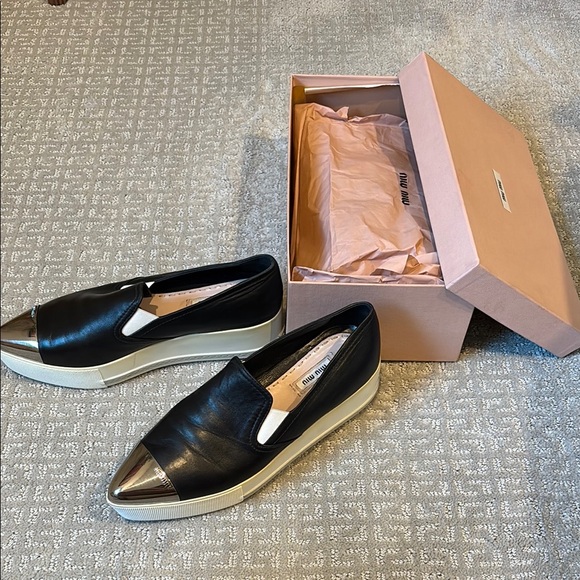 Miu Miu Black Slip-On Skater Platform Sneakers with Silver-Toned Tips - 39.5 - Picture 9 of 14